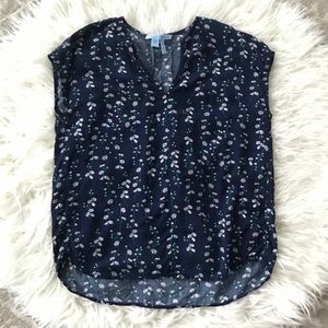 Draper James Navy Daisy Print Blouse